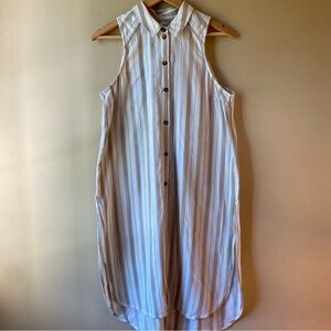 Anthropologie Delphine Textured Striped Button-Down Tunic Dress Size M Cotton